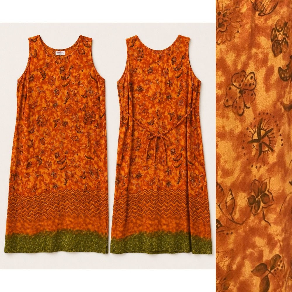 R&K Originals Vtg 90s Floral Shift Midi Maxi Dress 18W Nature Earthy Art Batik